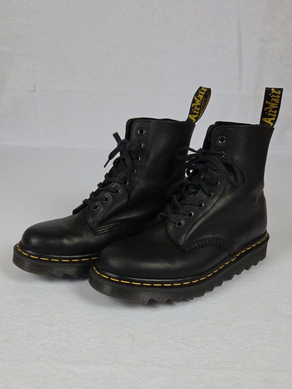 Dr. Martens AIR Wair Black Leather Lace-Up Boots with Yellow Stitching Size 8
